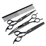 Kit 3 Tesouras Pet Grooming Banho Tosa 8 Polegadas 4 Peças ANIMAUX Preto 