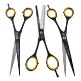 Kit 3 Tesouras Profissionais Barbeiro Fio Laser Navalhas 7 0