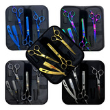 Kit 3 Tesouras Profissionais Barbeiro Fio Laser Navalhas Cor Dourado