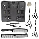 Kit 3 Tesouras Profissional 6 0 Fio Navalha Fio Laser Desfiadeira Navalhete Pentes E Estojo Barbeiro Cabelereiro Corte De Cabelo Aço Inox Original Preto 