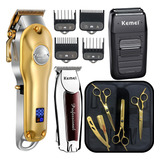 Kit 3 Tesouras Profissional Barbeiro Cabelo   Máquinas Corte Cor Dourado 110v 220v