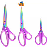 Kit 3 Tesouras Titânio Vbs Brasil Corta Costura Artesanato Patchwork Cabo Soft Profissional Arte Em Geral Lâminas Afiadas
