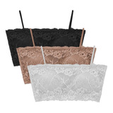 Kit 3 Top Faixa Cropped Renda Alça Tomara Que Caia Sutiã
