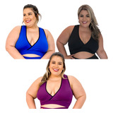 Kit 3 Top Para Ginástica Cropped Plus Roupa Academia Fitness