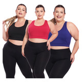 Kit 3 Tops Fitness Plus Size Feminino Academia Sem Bojo