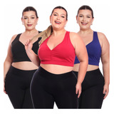 Kit 3 Tops Plus Size Fitness Feminino Academia Decote