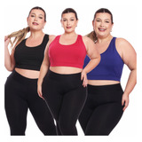 Kit 3 Tops Plus Size Fitness Feminino Academia Sem Bojo
