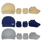 Kit 3 Toucas Luvas E Sapatinhos Bebe Coroa Menino