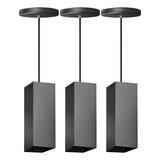 Kit 3 Trio Pendente Quadrado Aluminio Bancada Cozinha Top Cor Preto 110v 220v
