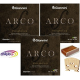 Kit 3 Unid Corda Violino Giannini 4 4 Média Breu Cavalete