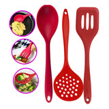 Kit 3 Utensilios Silicone Colher Escumadeira Espatula