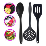 Kit 3 Utensílios Silicone Colher Escumadeira Espatula