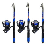 Kit 3 Varas De Pesca Com Molinete Ultra Light Cores Diversas
