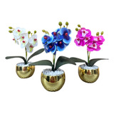Kit 3 Vasinhos Mini Orquídea Azul Artificial Vaso Festa Mes