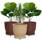 Kit 3 Vasos 45x50 Redondo 3 Pratos 3 Suportes De Rodas
