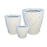 Kit 3 Vasos Acabamento Diamante Com Alturas De 20 Cm 30 Cm E 42 Cm Branco