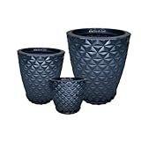 Kit 3 Vasos Acabamento Diamante Com Alturas De 20 Cm 30 Cm E 42 Cm Preto 