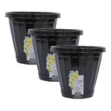 Kit 3 Vasos Cachepot P Plantas Temperos Flores C Prato N22 Cor Preto