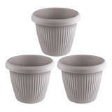 Kit 3 Vasos De Flor Plástico Médio S prato 3 2 L Decorativo