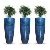 Kit 3 Vasos De Planta Grande Cone 75x35 Preto Com Prato