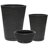 Kit 3 Vasos Decorativo Para Plantas Em Polietileno Coluna Cone N1 N2 E Bacia Preto 