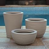 Kit 3 Vasos Para Planta Decorativo Polietileno Sala Jardim N1 N2 N3 Bege 
