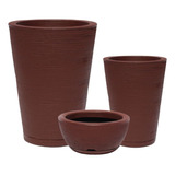 Kit 3 Vasos Para Plantas Cone E Bacia N1 N2 Com Pratos