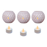 Kit 3 Vasos Porta Velas Led Quarto Mesa Jantar Sala Branco