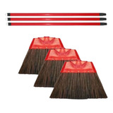 Kit 3 Vassoura Piaçava Com Cabo N 4 Jardim Casa Quintal