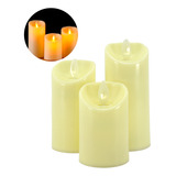 Kit 3 Velas Led Grande C Bateria Cintilação Chama Realista