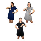 Kit 3 Vestido Amamentação Premium Manga Curta Roupa Gravida