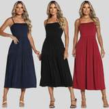Kit 3 Vestido Casual Midi Conforto E Elegante Rodado Leve