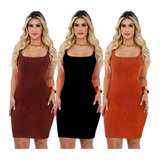 Kit 3 Vestidos Curto Justo Com Alças Tubinho Anarruga Grosso