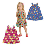 Kit 3 Vestidos Infantil Meia Malha Alto Verão Kyly 01 Ao 08