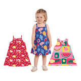 Kit 3 Vestidos Infantil Meia Malha Verão Kyly 01 Ao 08