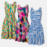 Kit 3 Vestidos Liganete Estampado Regata Leve Com Lastex