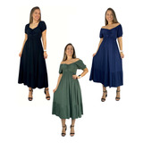 Kit 3 Vestidos Midi Viscolycra Premium Grávida Amamentar
