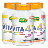 Kit 3 Vita 4 Cálcio Magnésio Vitamina D E K2 Unilife 60 Cáp Sabor Sem Sabor