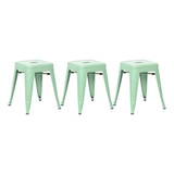 Kit 3 X Banquetas Baixas Iron Tolix 45 Cm Cor Verde claro