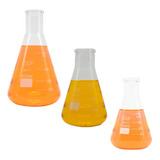Kit 3 X Erlenmeyer De Vidro Boca Estreita 100ml 200ml 500ml
