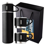 Kit 3 Xícaras Garrafa Térmica Inox 500ml Café Antivazamento Cor Preto Vittak