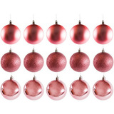 Kit 30 Bola De Natal Mista Fosca lisa glitter Rose Com 4cm