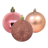 Kit 30 Bola Mista Rose Gold Enfeite Natal 8cm Magizi 20939
