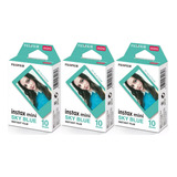 Kit 30 Filmes Papel Para Instax Mini Com Moldura Sky Blue