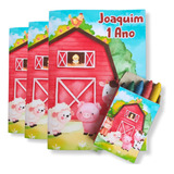 Kit 30 Revistinha Colorir Giz De Cera Fazendinha Vermelho