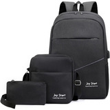 Kit 3pçs Mochila Notebook Impermeável Usb Masculina Feminina