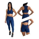 Kit 3pçs Roupa Academia Calça Top Nadador Shorts Treinar