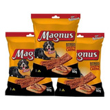Kit 3un Petisco Para Cães Bifinho Magnus Carne 60g