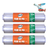 Kit 3x Filme Pvc Plástico 28cm X 300m Rolo Bobina Resistente
