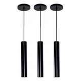 Kit 3x Pendente Industrial Tubo Cilindro Preto Gu10 Mr16